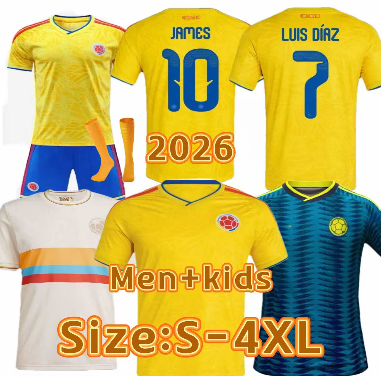 2026 Colombia Kit Soccer Jerseys Copa America LUIS DIAZ FALCAO JAMES Home 2025 Colombia Football Shirt CUADRADO Men Kids Kit Camiseta De Futbol Kids Kit home and away
