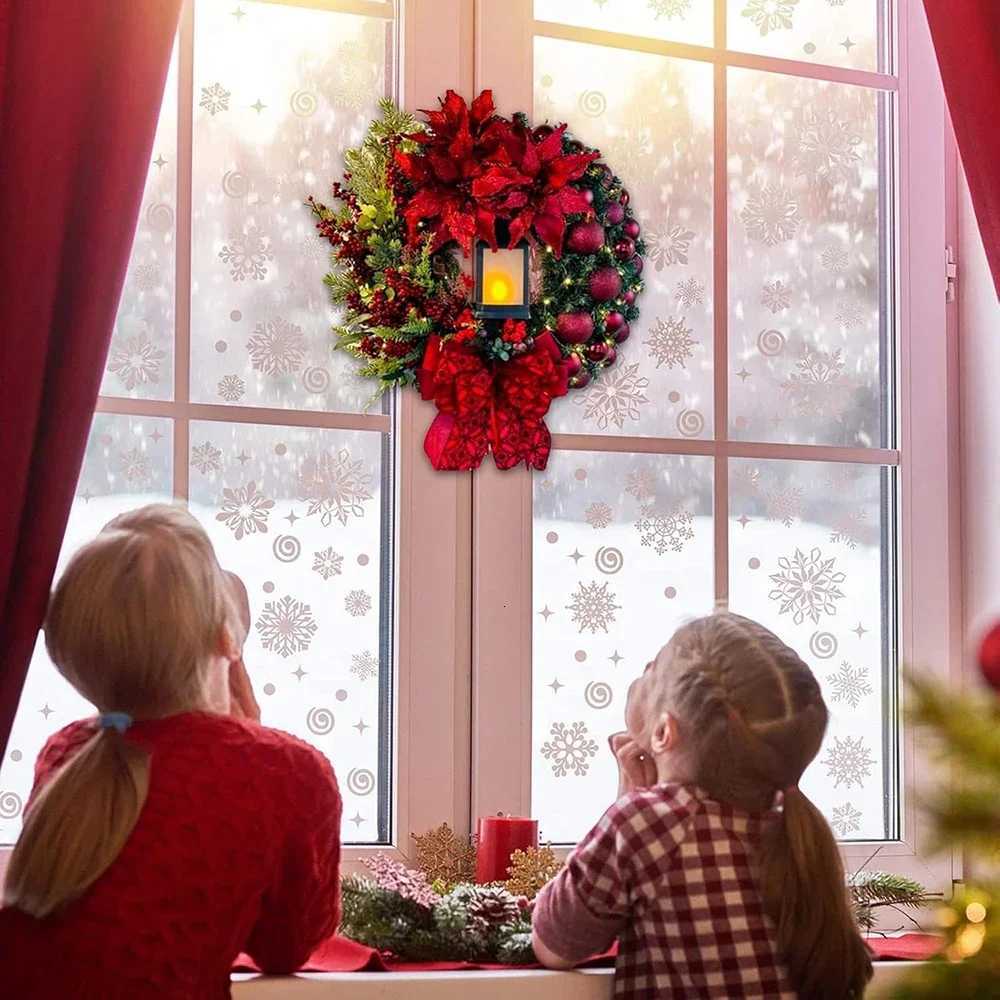 Christmas Wreath with Lamp Bow Ball Big Red Flower Navidad Party Wall Door Window Fireplace Staircase Balcony Garden Wreath 2026M251115