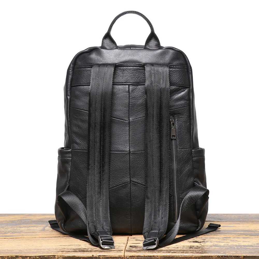 Mens Genuine Leather Double-Shoulder Backpack Top-Grain Leather Travel Bag Large-Capacity Laptop BagW251114