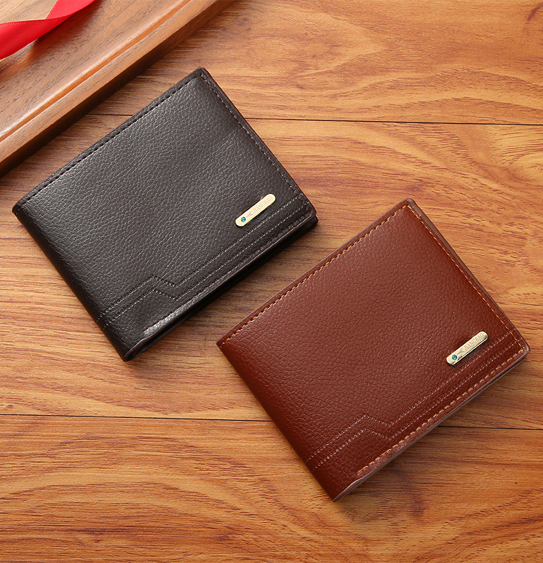 New men's wallet men short money clip fashion leisure litchi pattern soft wallet multi-card large capacity small wallet