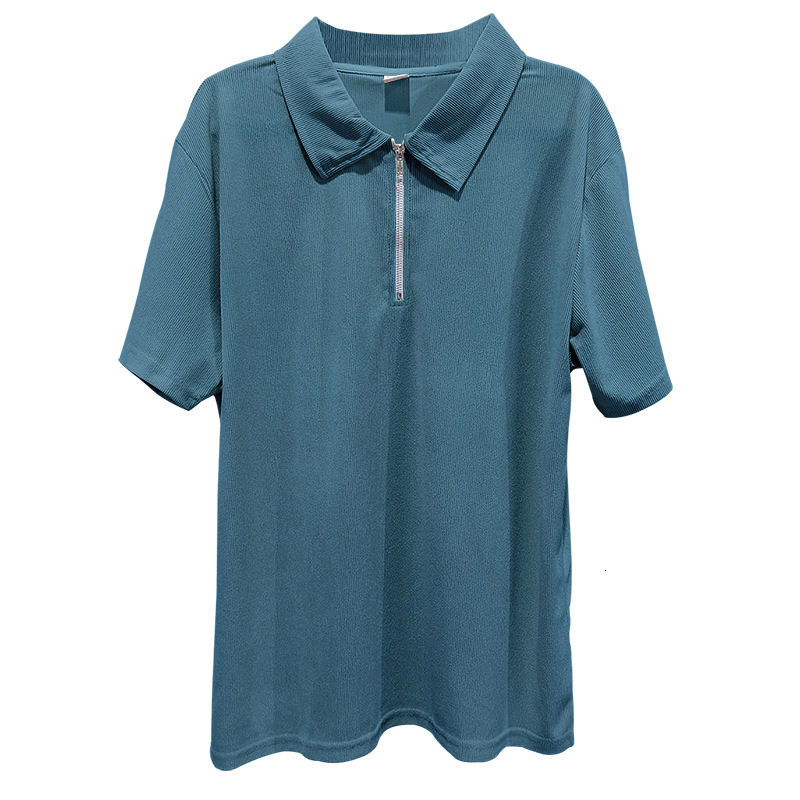 Summer new solid color short sleeved men's zipper polo shirt T-shirt men