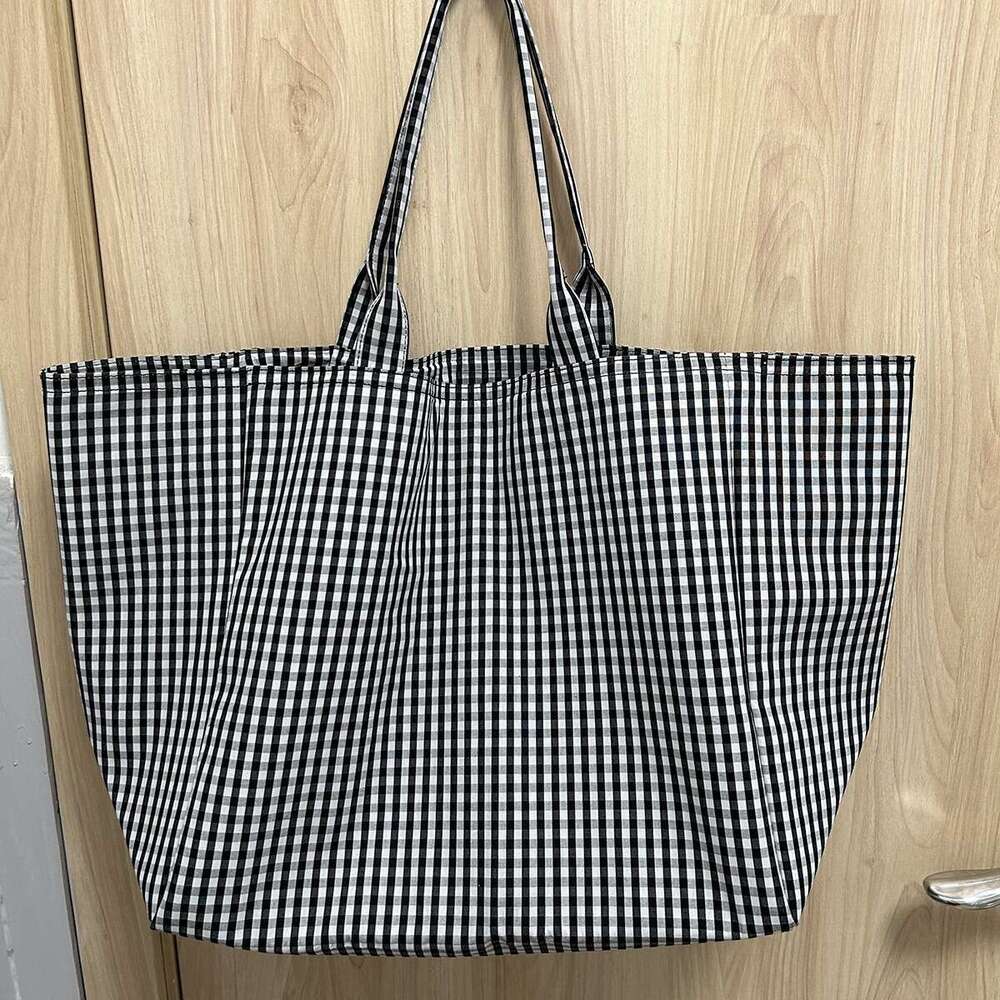Mm Women's Bags New Large Capacity Black And White Checkered Cotton Shopping Single Shoulder Handbag Tote Bag For Women