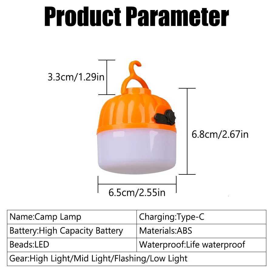 Portable Mini Camping Lamp 4 Lighting Mode with Hook USB Rechargeable Waterproof Tent Light Outdoor Camping Emergency Lantern M251115