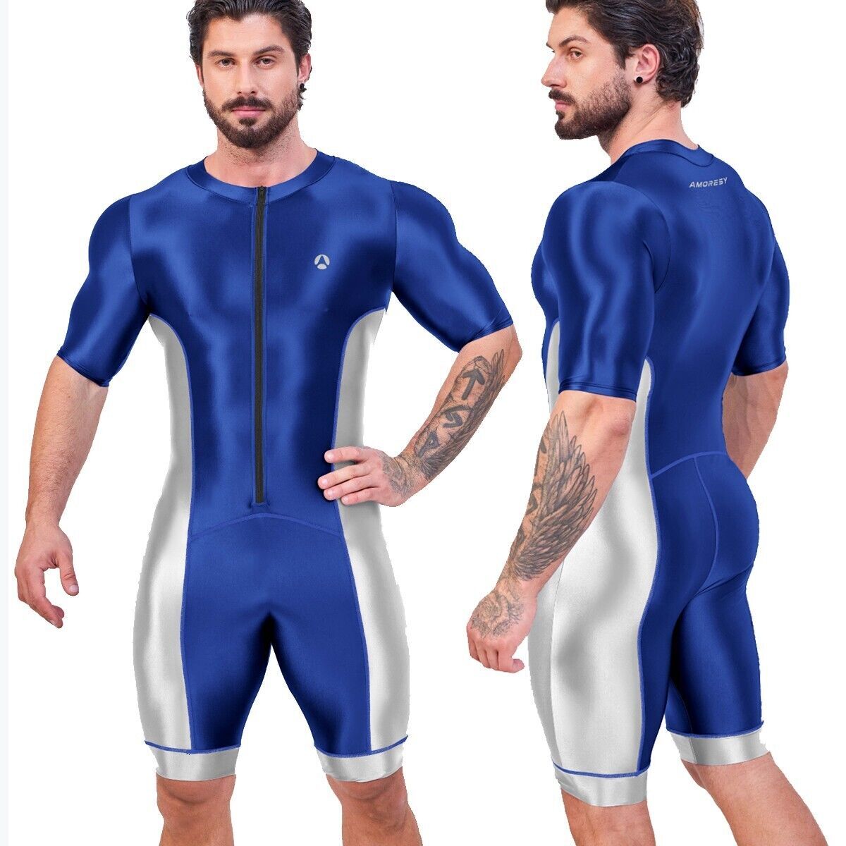 Tracksuits AMORESY Men Set Jumpsuit Shiny Glossy Athletic Tights Workout Clothes