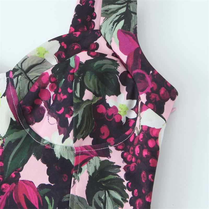 2025 Summer New Women's Wave Style Wide Swing Flower Printed Dress with strapless and backless Zipper Decoration