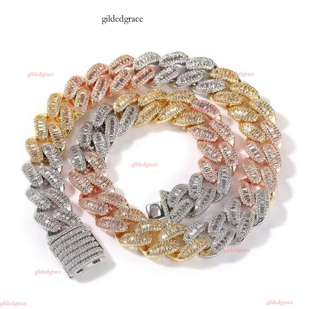 necklace moissanite chain Big Heavy Mens Necklace Sier Vvs Moissanite Baguette Dia Hip Hop Iced Out Cuban k Chain
