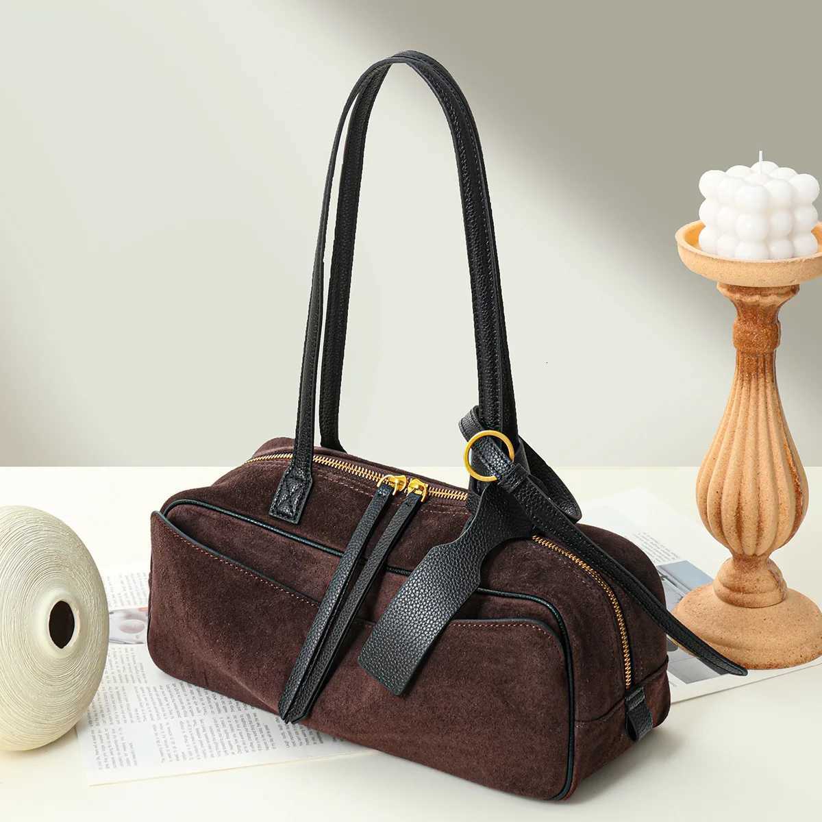 Niche Matte Cowhide Bowling New Commuter Large Capacity Boston Genuine Leather Handbag Shoulder Bag For Women Top-handle BagsW251115