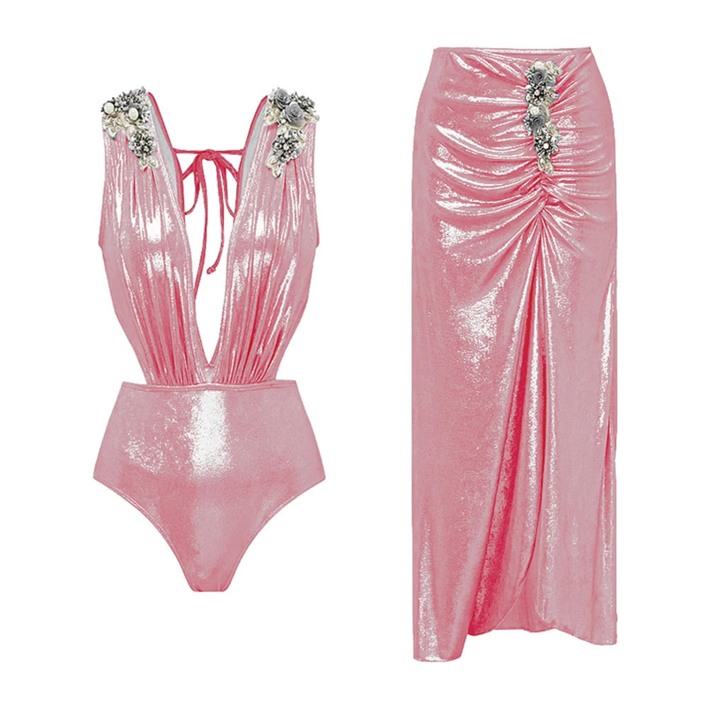 Sexy Bikini Set Printed Diamond Brazilian Biquini Women Swimwear Skirt Bathing Suit Girls Summer Beachwear Dress 250410