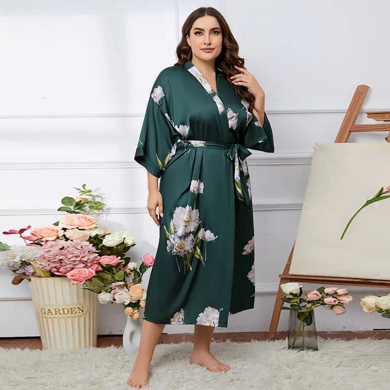 Oversized Sleepwear 2023 Autumn New Satin Robe Womens Summer Ice Silk Bathrobe Sexy Nightwear Print Kimono Casual Home Clothes C251115
