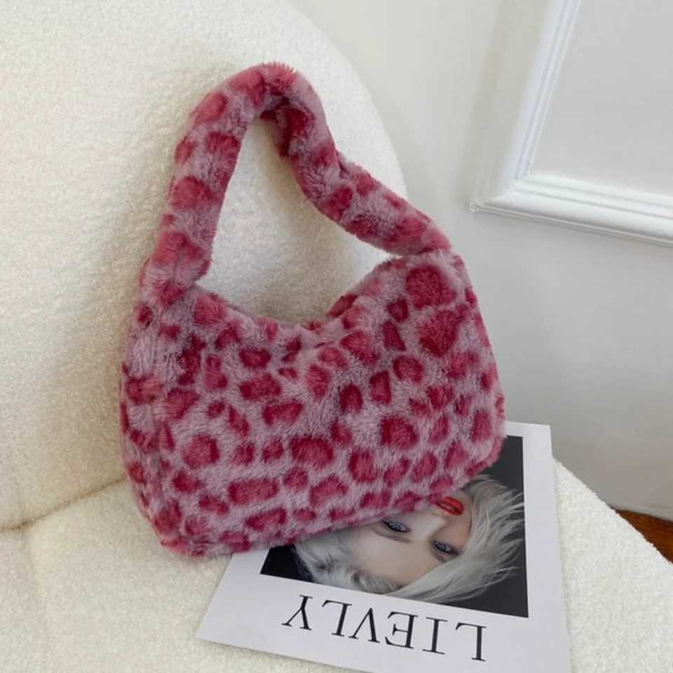 Stylish Leopard Pattern Tote Bag Soft Plush Handbag Underarm Shoulder Bag WomenS Casual Armpit Bag Lipstick Key Bag TrendyW251115