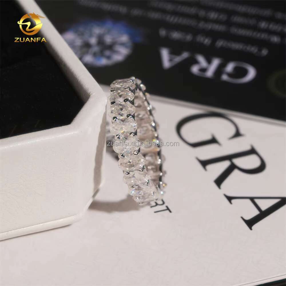 Drop Shipping 925 Solid Silver White Gold Plated Bridal Ring Jewelry FL Oval Moissanite Diamond Eternity Band Ring