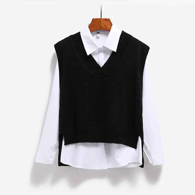 Womens sweater vest Vneck knitted top 2024 Korean fashion spring and autumn womens solid sleeveless pullout 250407