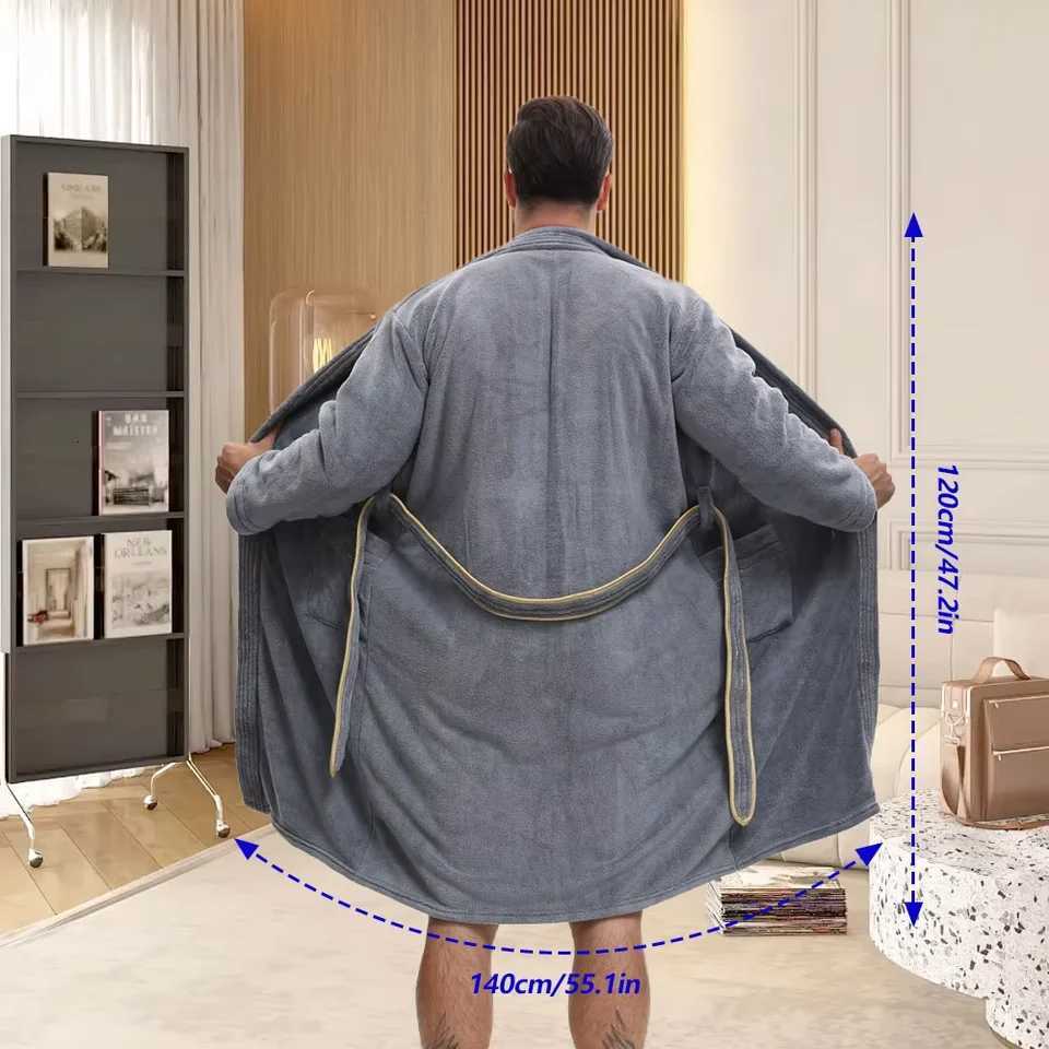 Mens bath skirt luxurious coral velvet bathrobe-super long thick and absorbent soft and lint-free soft texture for winter C251115