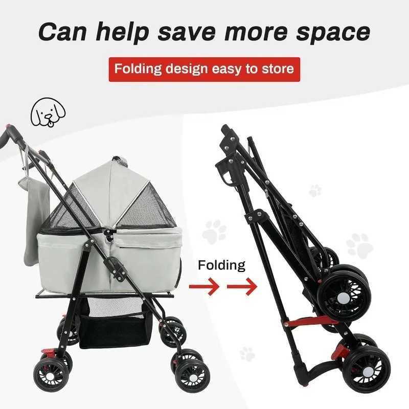 Pet Cart 3-in-1 Folding Dog Cart Multi functional Dog and Cat Jogging Cart with Detachable 4-Wheel Folding Pet Cart X250415