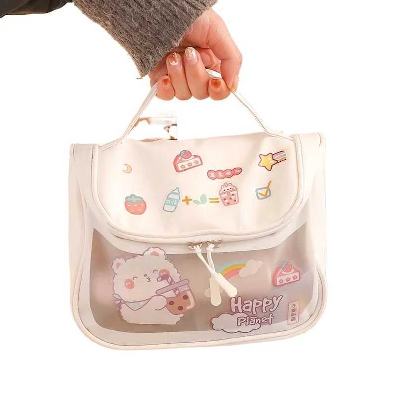 Large capacity womens makeup bag waterproof travel W makeup bag girl DIY sticker Kaii beauty organizerXJ250415