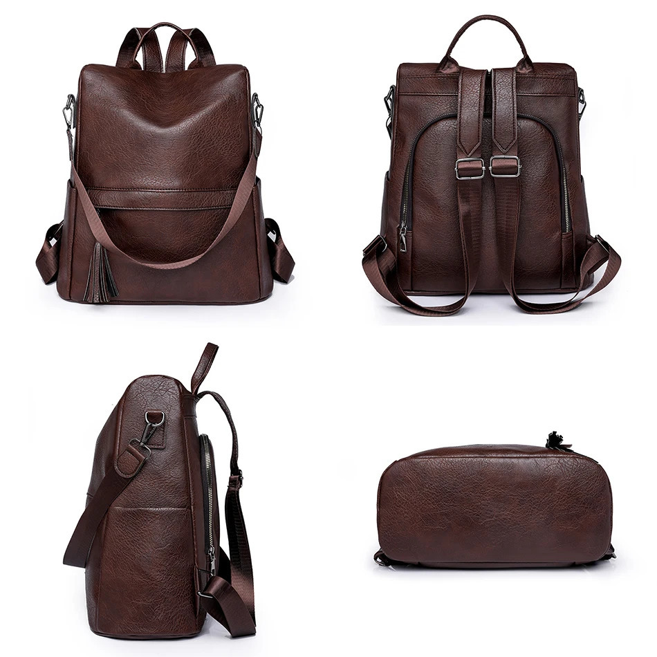 Fashionable solid color anti-theft womens backpack high-quality leather travel backpack suitable for school Sac A Dos 250410