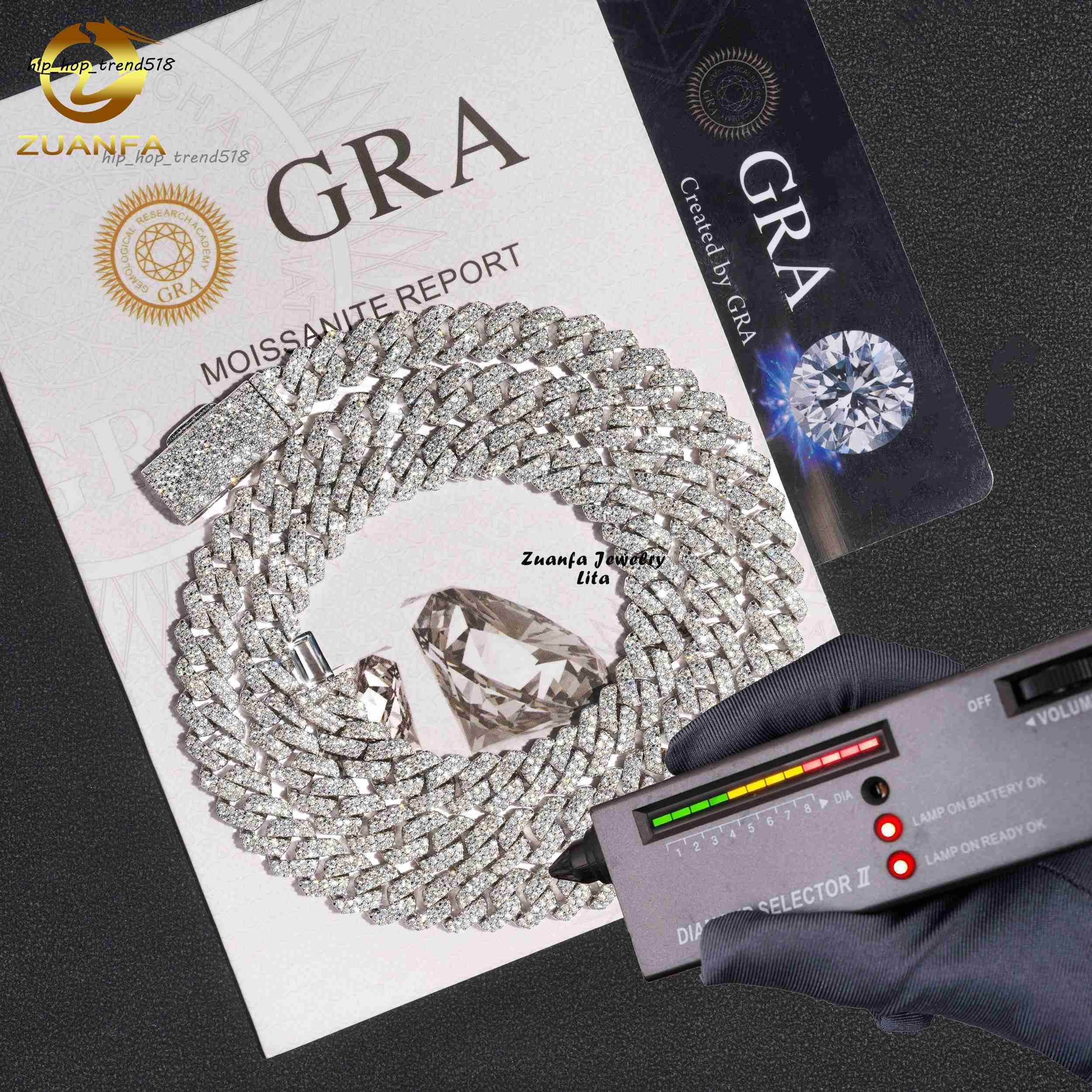 Hot Sale Hip Hop Jewelry 8MM Thin Necklace Bracelet 925 Sterling Silver Moissanite Iced Out Cuban Link Chain