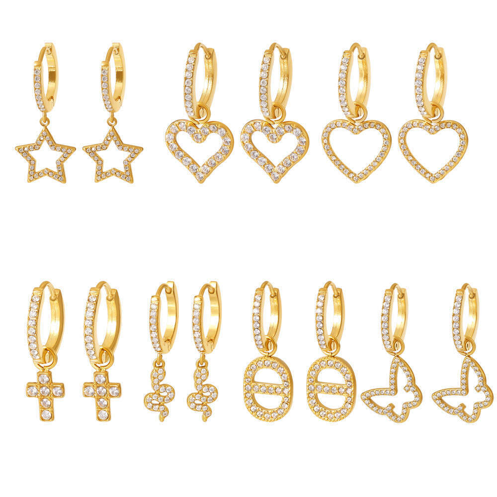 Gia Ins style light hollow out heart set with zircon, super sparkg starry earrings, sweet fairy daily accessories