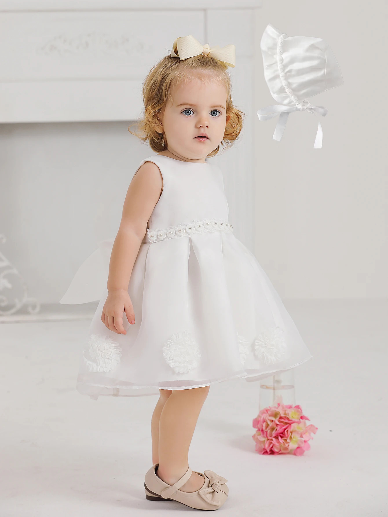 Baptism Dress with Hat born Girls Princess Birthday Party White Baby Dresses Fancy Frock Tutu Dress for Christening 250415