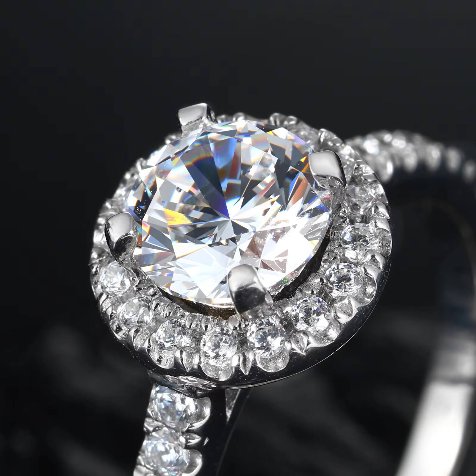Classic Halo Engagement Diamond Ring 925 Sterling Silver D Color VVS Moissanite Sparkling Fine Jewelry Gift for Women