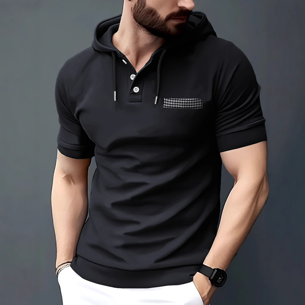Ins summer fashion polo shirt hooded mens casual sports polo shirt