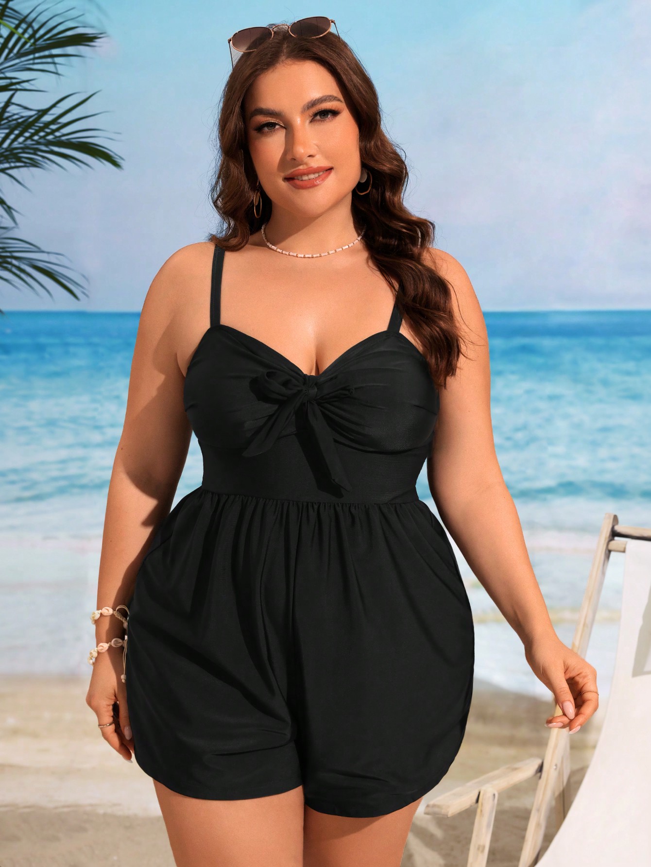 Women 2025 Plus Size Swimsuits with Brief Tankini Bathing Suit Tie Front Ruched Padded Swim Wear with Pockets