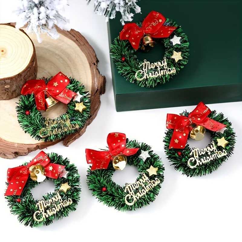 30pcs Mini Christmas Wreaths with Red Bows and Golden Bells - Plastic Holiday Decor for ChristmasThanksgiving New YearWeddingM251115