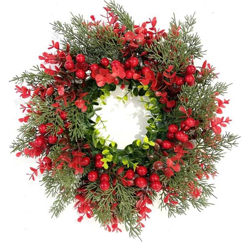 Artificial Red Berry Wreath 35cm Christmas Decor Hanging Garland for Winter Festival Xmas Outdoor Wall Decoration Fake WreathM251115