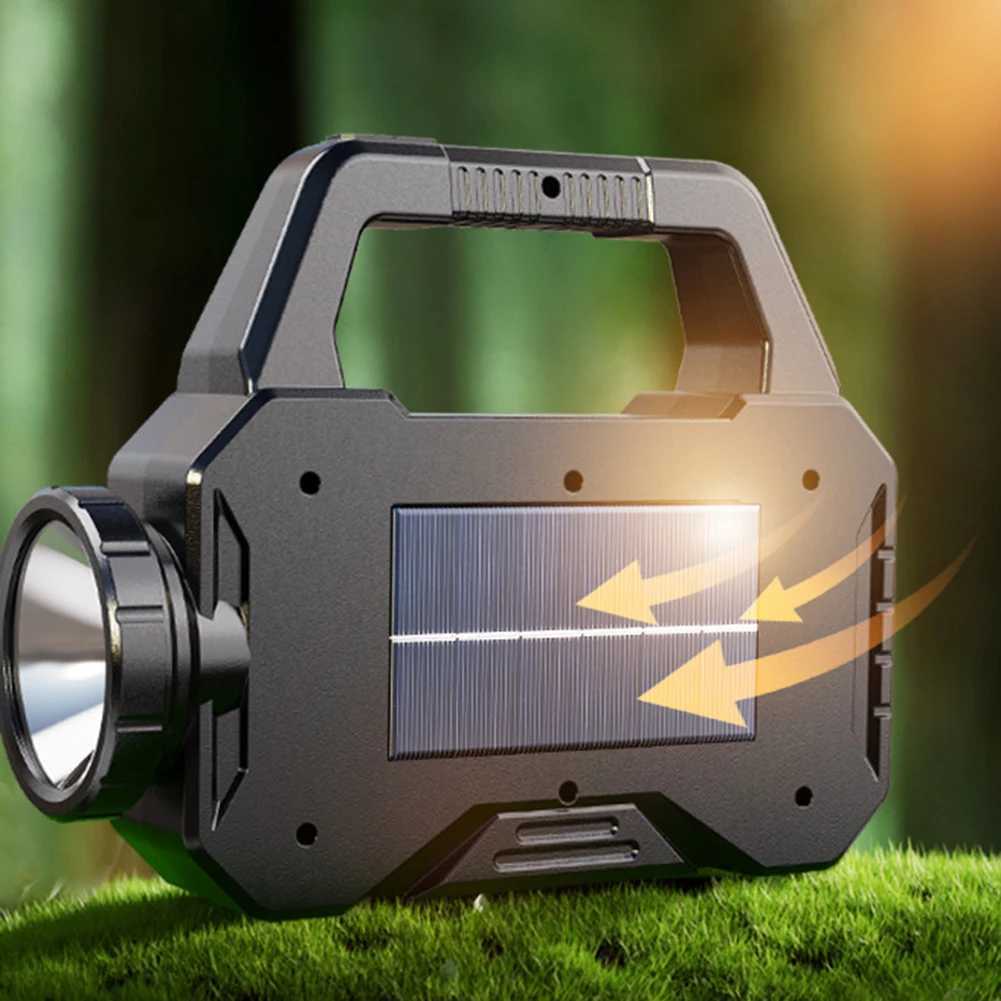 Solar Camping Lantern Long Range Powerful Solar Spotlight Type C Rechargeable Handheld Spotlight Torch COB for Outdoor Emergency M251115