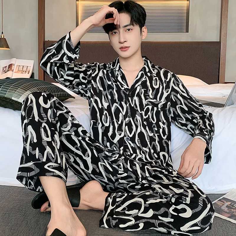 High quality pajama set mens spring and autumn ice silk long sleeved mens pajamas summer slim fit new fashionable pajama setXJ250415