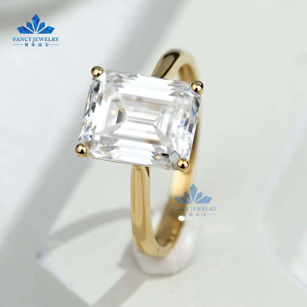 18K Solid Gold Womens Daily Jewelry 4CT Emerald Cut Moissanite Wedding Rings for Women