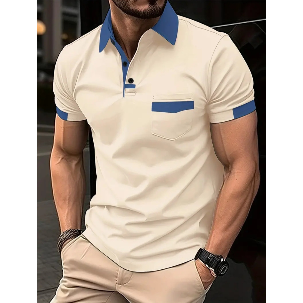 2025 Mens Top Color blocked Pocket Summer Quick Sale Mens Polo Shirt Sports Polo Shirt