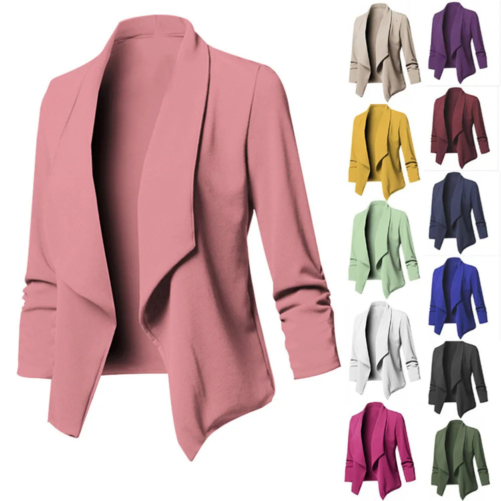 Women OL Blazers Oversized S-5XL Female Notched Long Sleeve Pleated Slim Business Workwear Cardigan Blazers Coats ZC545 250415