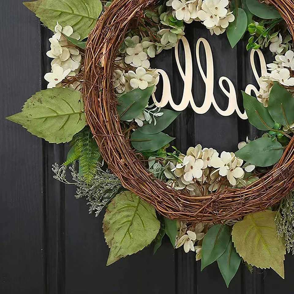 40cm Artificial Hydrangea Wreath Home Garland Front Door Decoration Wall Background Christmas Decor Hello Wreath Outdoor Decor M251115