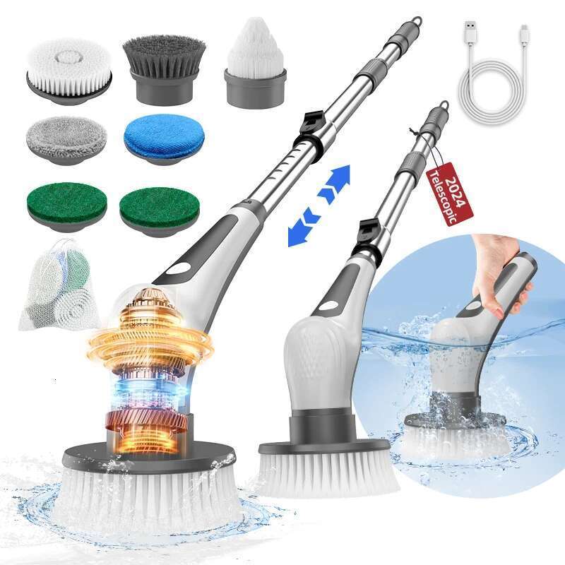 Electric Rotary Scrubber, Ipx8 Waterproof Rechargeable Power Scrubber For Cleaning Bathrooms, Showers, Bathtubs And Kitchens