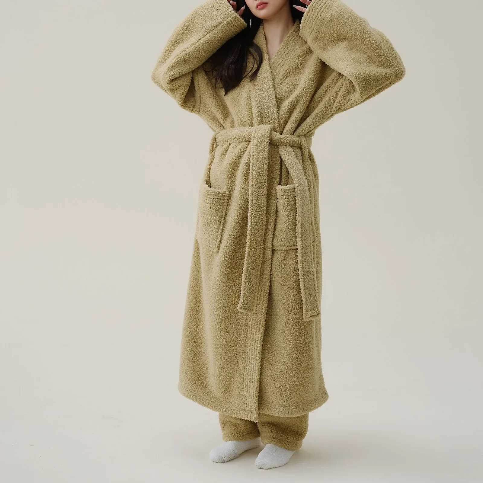 Womens Fleece Plush Kimono Robe Pajamas Lengthened Thick Fashion Winter Flannel Bathrobe Comfortable And Thick Sleepwear Robe C251115
