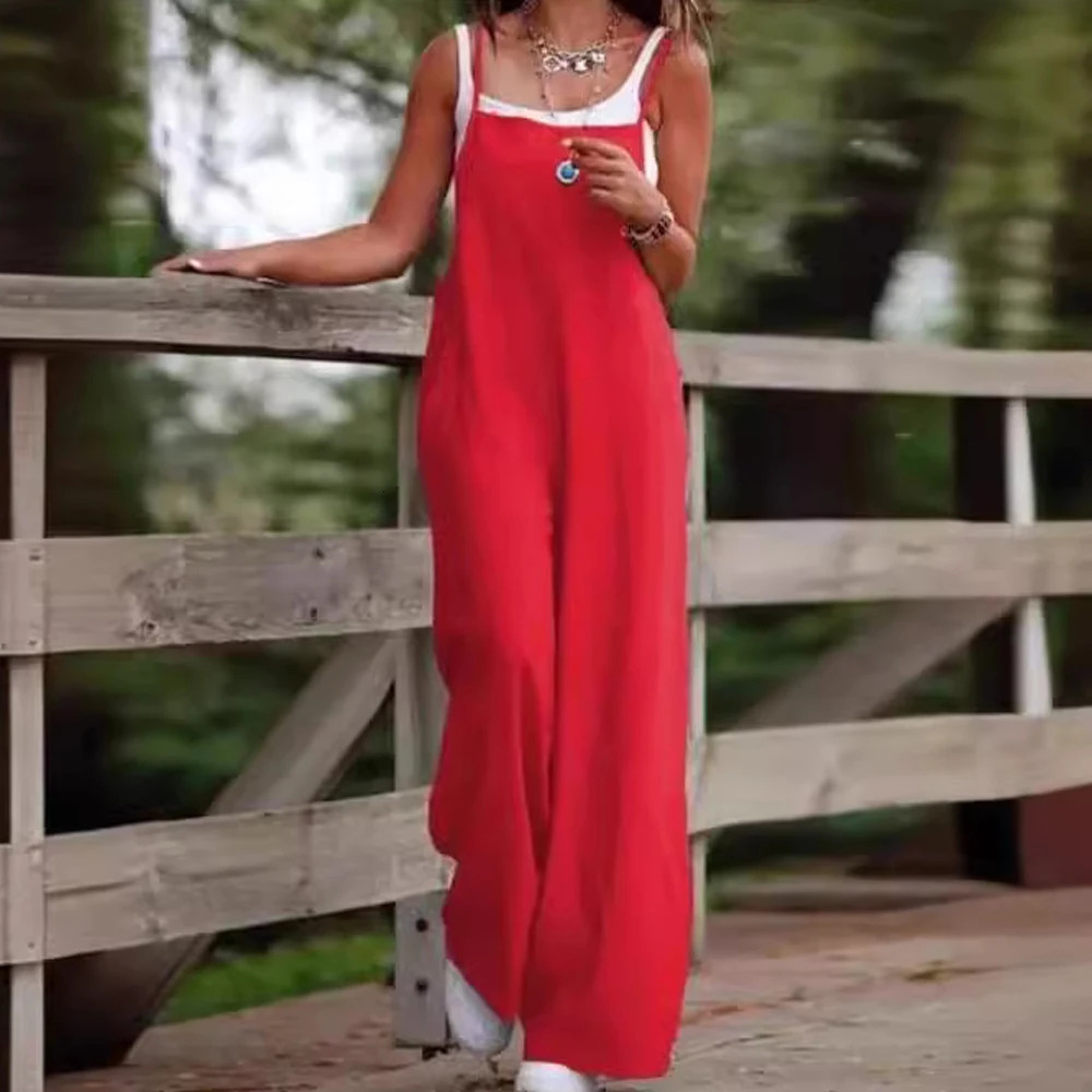 Oversized S-5XL Women Loose Overalls Summer Fashion Female Sleeveless Wide Leg Pant Suits JYFS-8130 250415