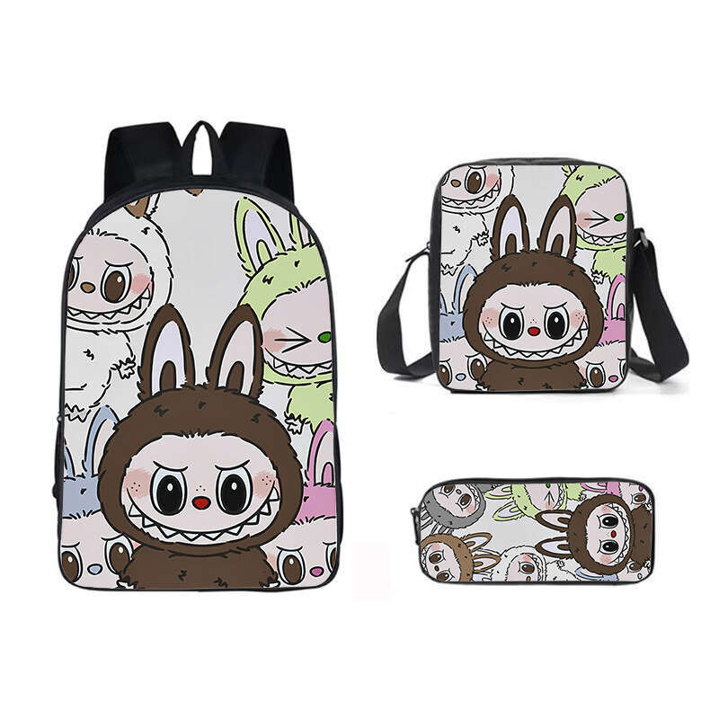 New printed Labubu three piece set cartoon rabbit student backpack shoulder bag pencil case for boys and girls