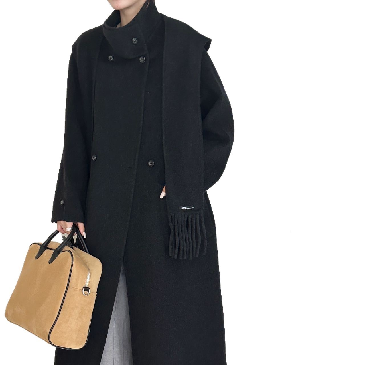 Scarf Style Double-Sided Cashmere Coat for Women Mid-Length 2025 Autumn Winter New High-End Korean Version Loose Woolen Jacket 241129