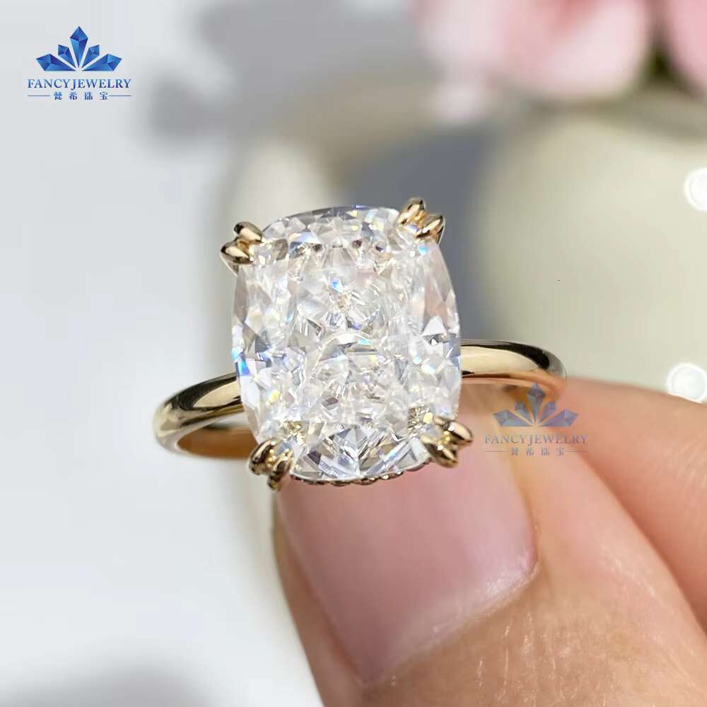 2025 NEW 18k Solid Gold Diamond Wedding Cushion Emerald Shape Ring 4ct 5ct Solitaire Diamond Ring Moissanite Jewelry Rings