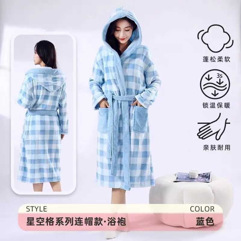 2025 Women Plush Fleece Robe Long Hooded Loungewear C251115