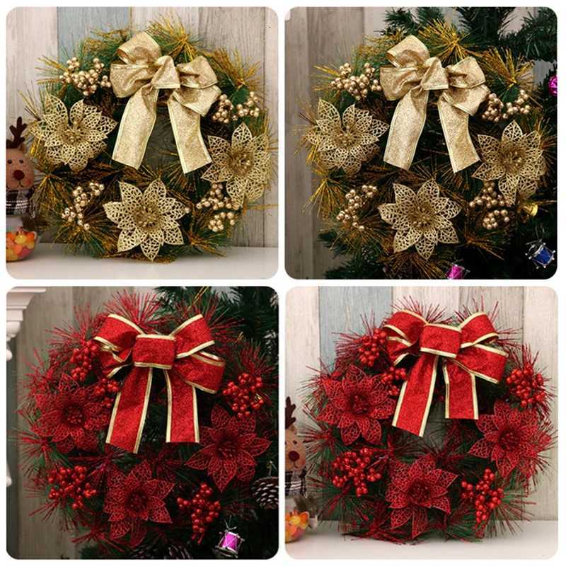 Christmas Wreath With Lamp Bow Ball Big Red Flower Navidad Party Wall Door Window Fireplace Staircase Balcony Garden WreathM251115
