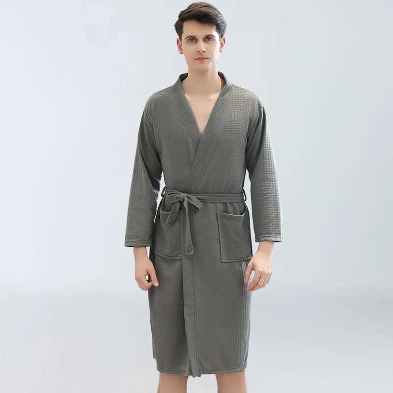Mens Soft Bathrobe Sleeping Robes With Pocket Summer Comfy Breathable Fabric Quick Dry Easy To Wash Fit Sleepwear Sauna clothes C251115