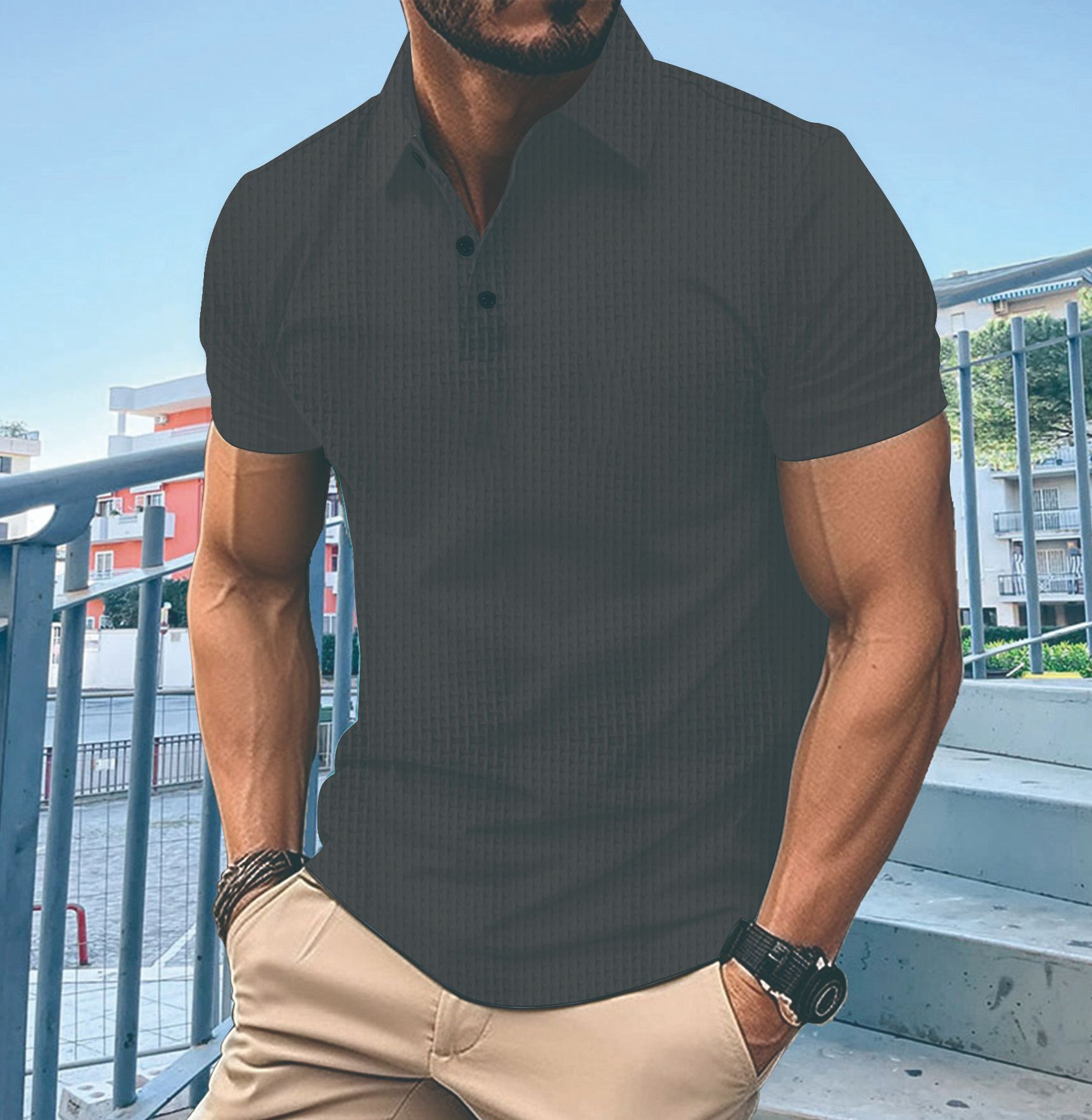 Summer Fashion Mens Polo Shirt Zipper Pocket Mens Sports Polo Shirt