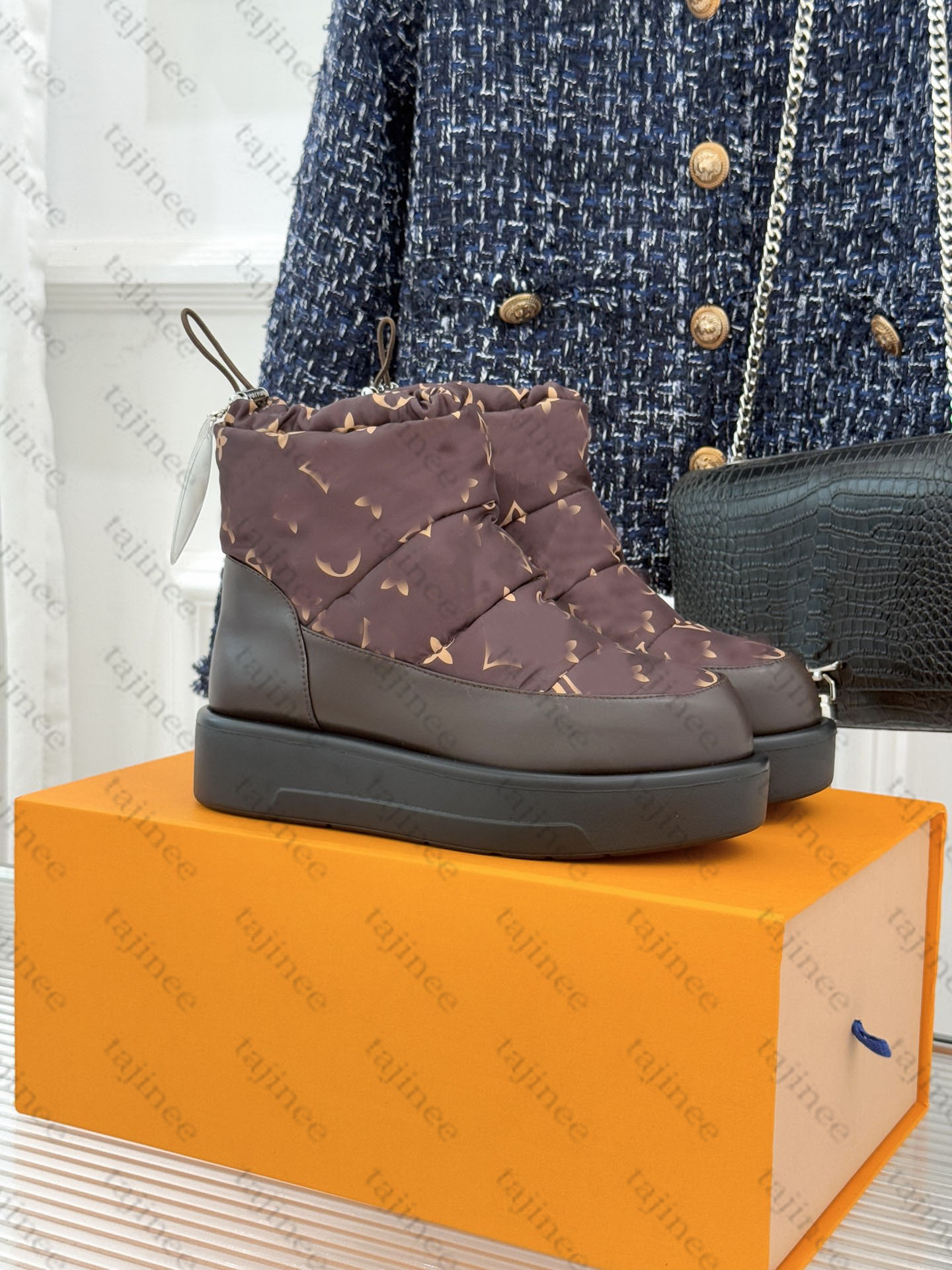 Luxury Women Snow Boots Designer Cotton Boot Round Toe Slip-on Winter Booties