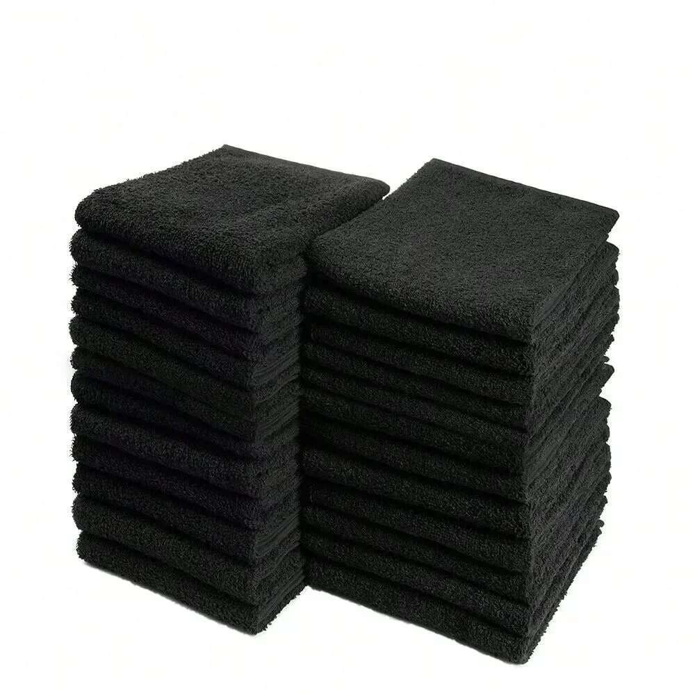 Salon Towels 100% Cotton Pack Of 6 Black Spa Towel In 16X27 Inches.
