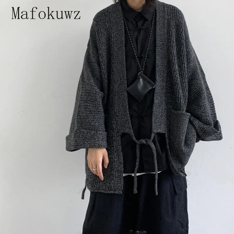 Autumn Retro Gray Knitted Cardigans Couple Loose Casual High Street Personalized Cardigan Sweaters Men Tops Male Clothes 250409