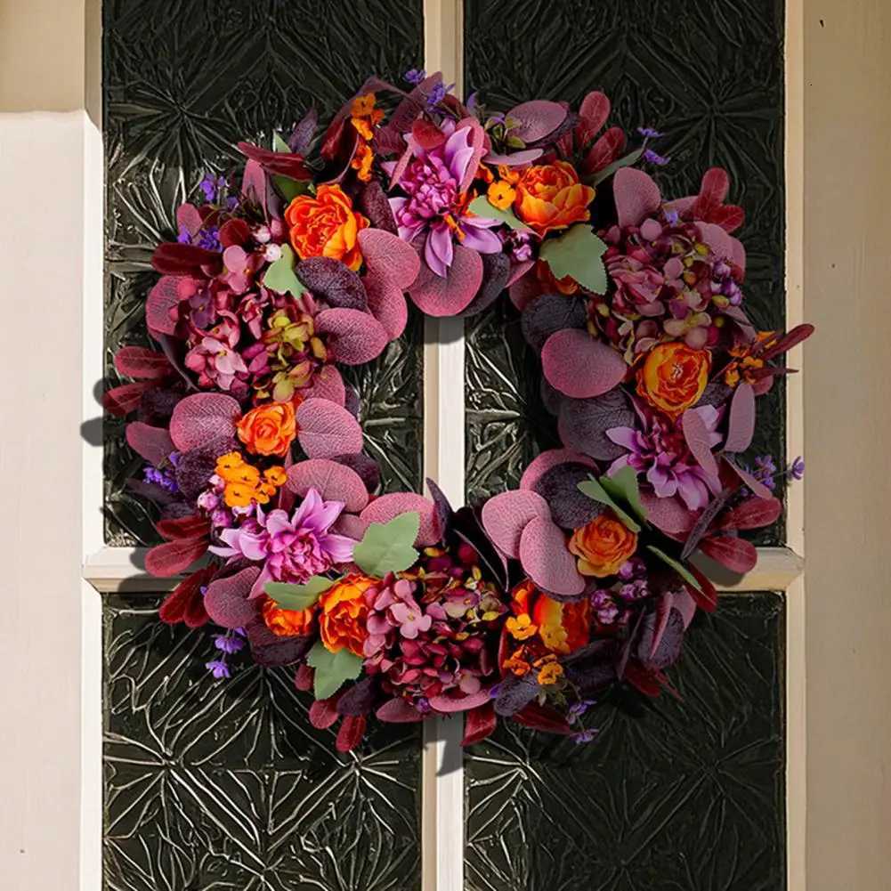 Realistic Autumn Decor Vibrant Fall Wreath with Bow-knot Design for Thanksgiving Front Door Decoration Easy to Hang Autumn for AM251115