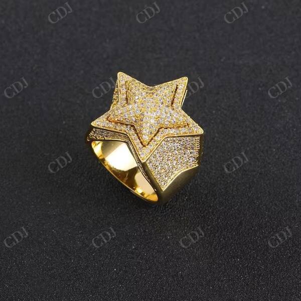 925 Sterling Silver VVS Moissanite Diamonds Custom Super Iced Out Square Hip Hop 3D Star Pinky Party Wear Ring for Mens Jewelry
