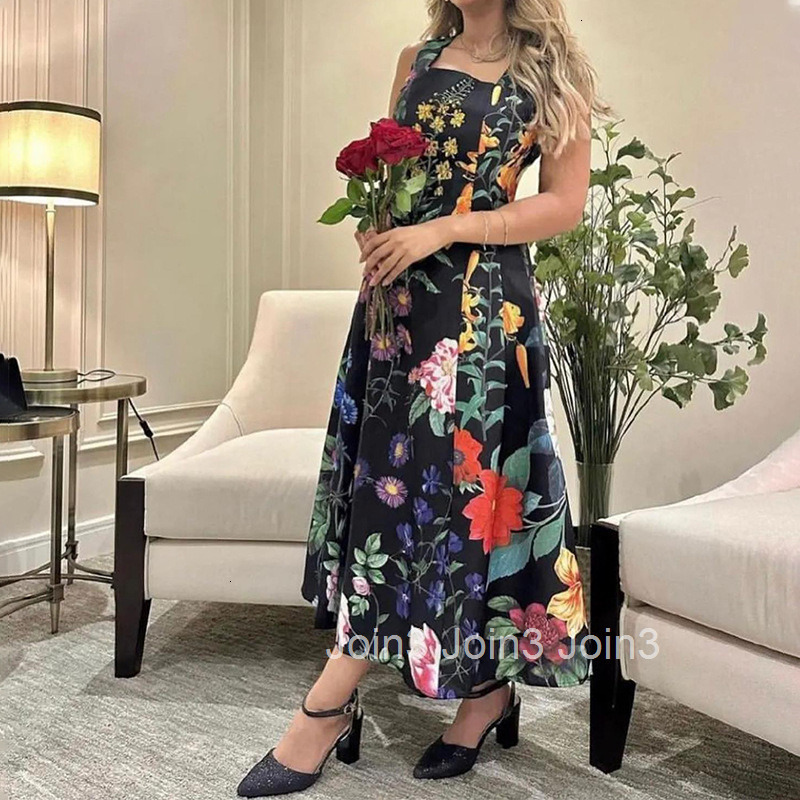 2025 Spring New Design Plant Flower Waist Slimming Style Fashionable Printed Dress